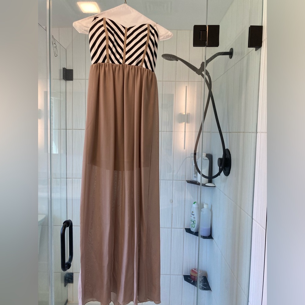 Strapless maxi dress, fit me with heels